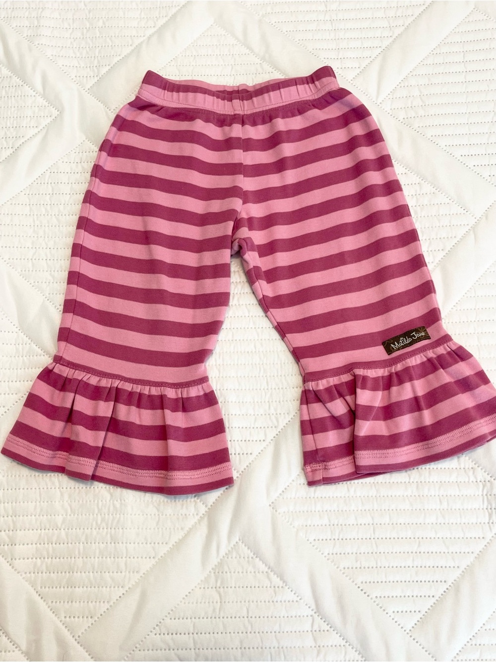 EUC Matilda Jane Secret Fields Mauve Pink Striped Big Ruffles Pants Size 18 M